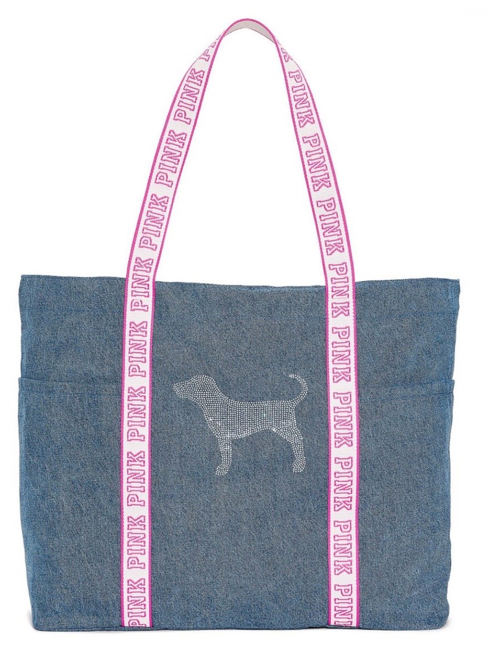 🆕 PINK Victoria's Secret Denim Dog Diamanté Tote Bag